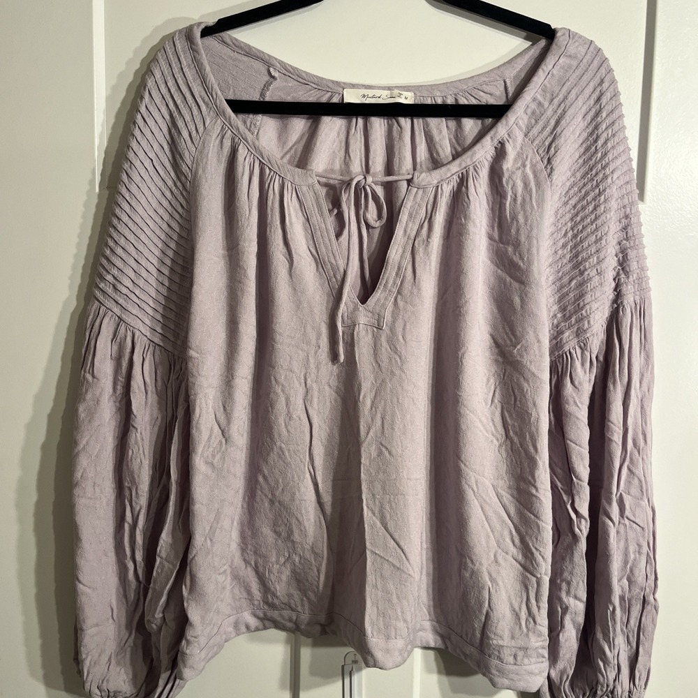 Mustard Seed Womens Lilac Blouse Vneck Adjustable Tie Cropped Purple Top Medium